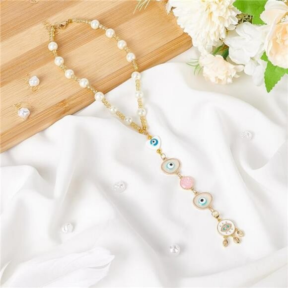 Heart evil eye car mirror hanging charm beaded rearview ornament sun catcher dec - Picture 5 of 8